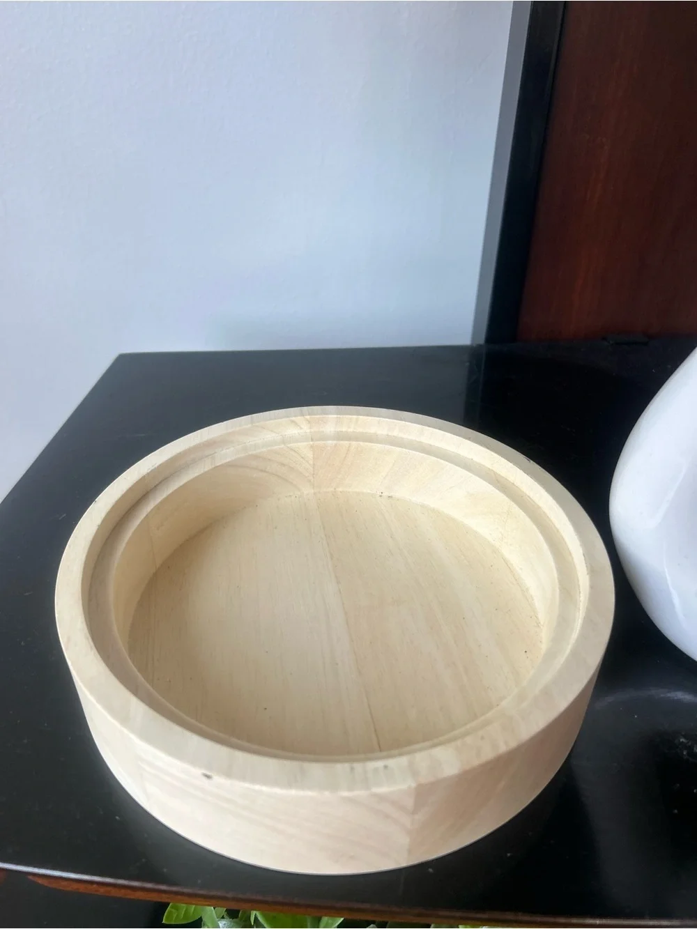 Natural Wood Round Serving Bowl - Cream